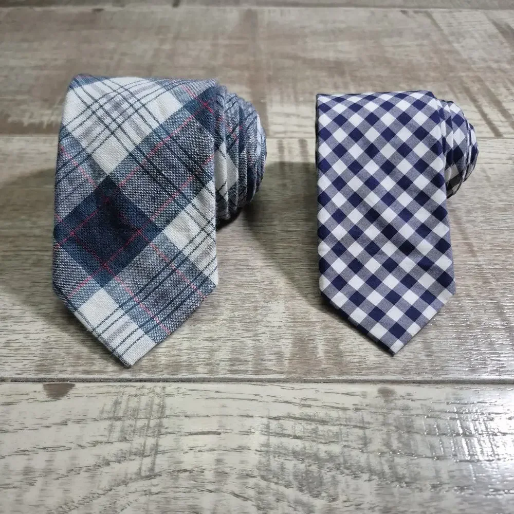 J.Crew Handmade USA Tie Lot Plaid Linen Baird McNutt & Blue Gingham Neckties